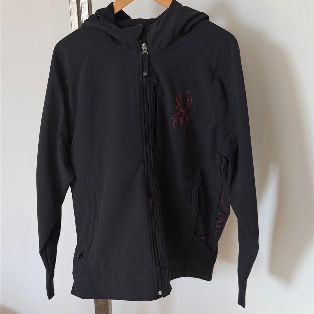 Spyder Black Hooded Jacket with Red Logo